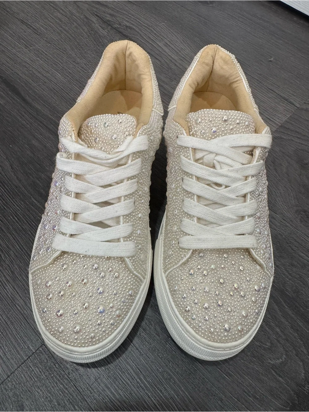 Betsey Johnson Cream Crystal-Embellished Women's Sneakers